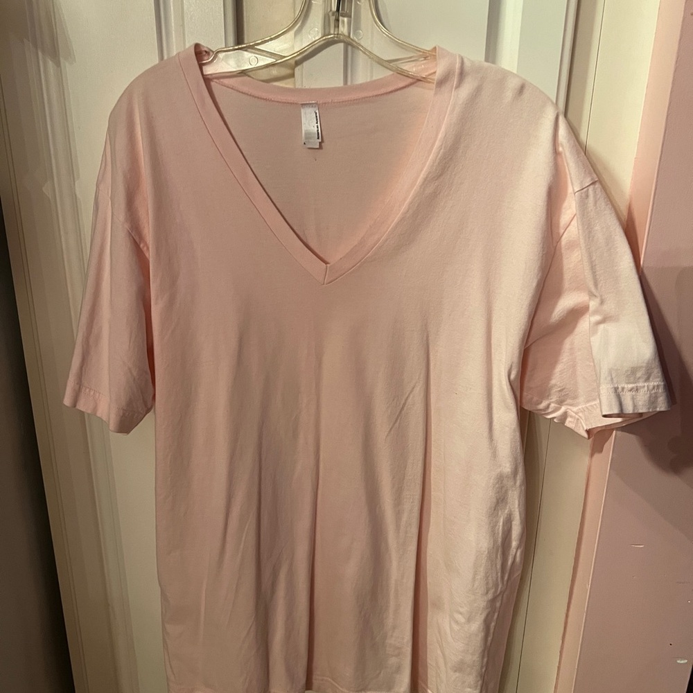 American Apparel Light Pink V-Neck T-Shirt